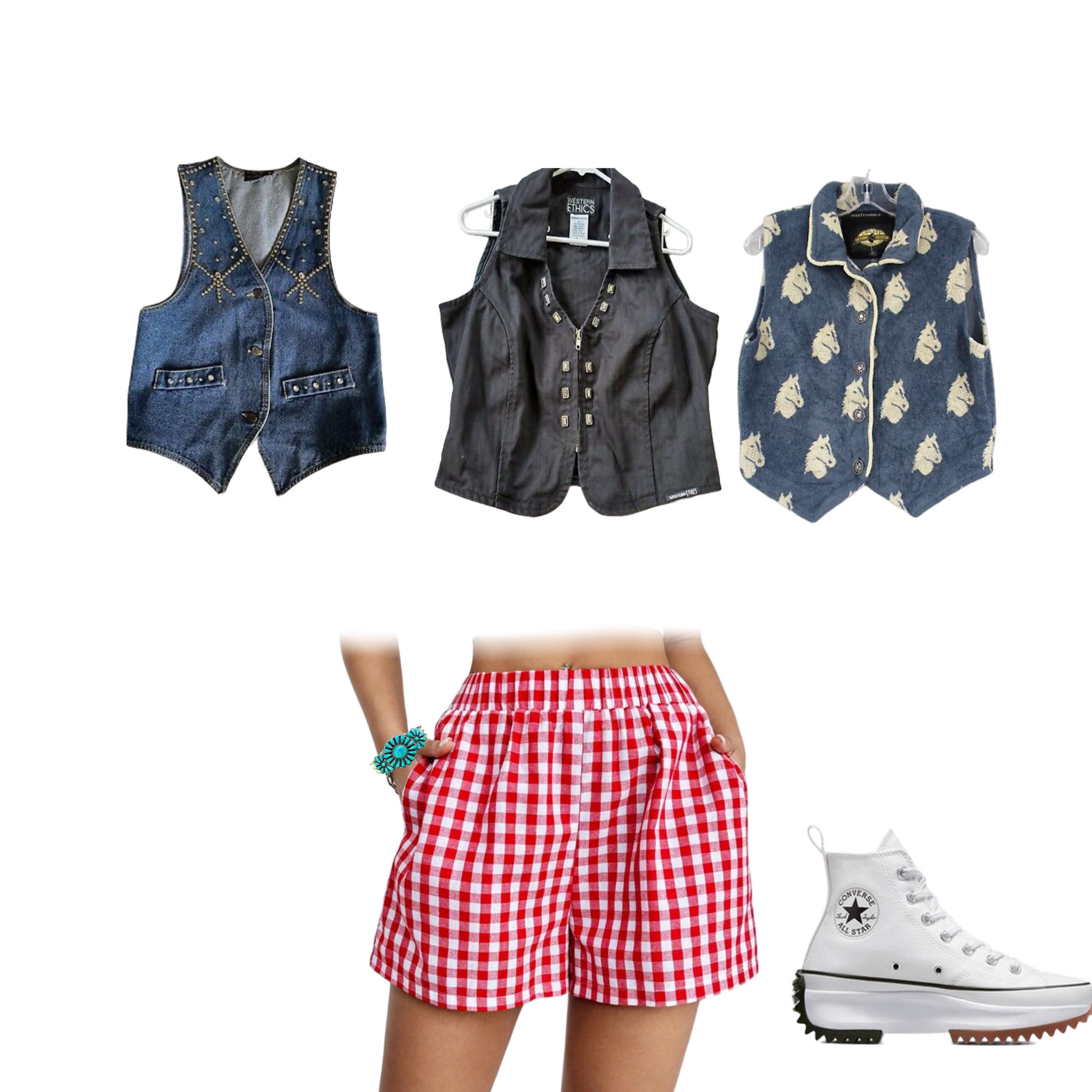 Roundup of my favorite western vintage vests that pair so cute with these shorts ❣️