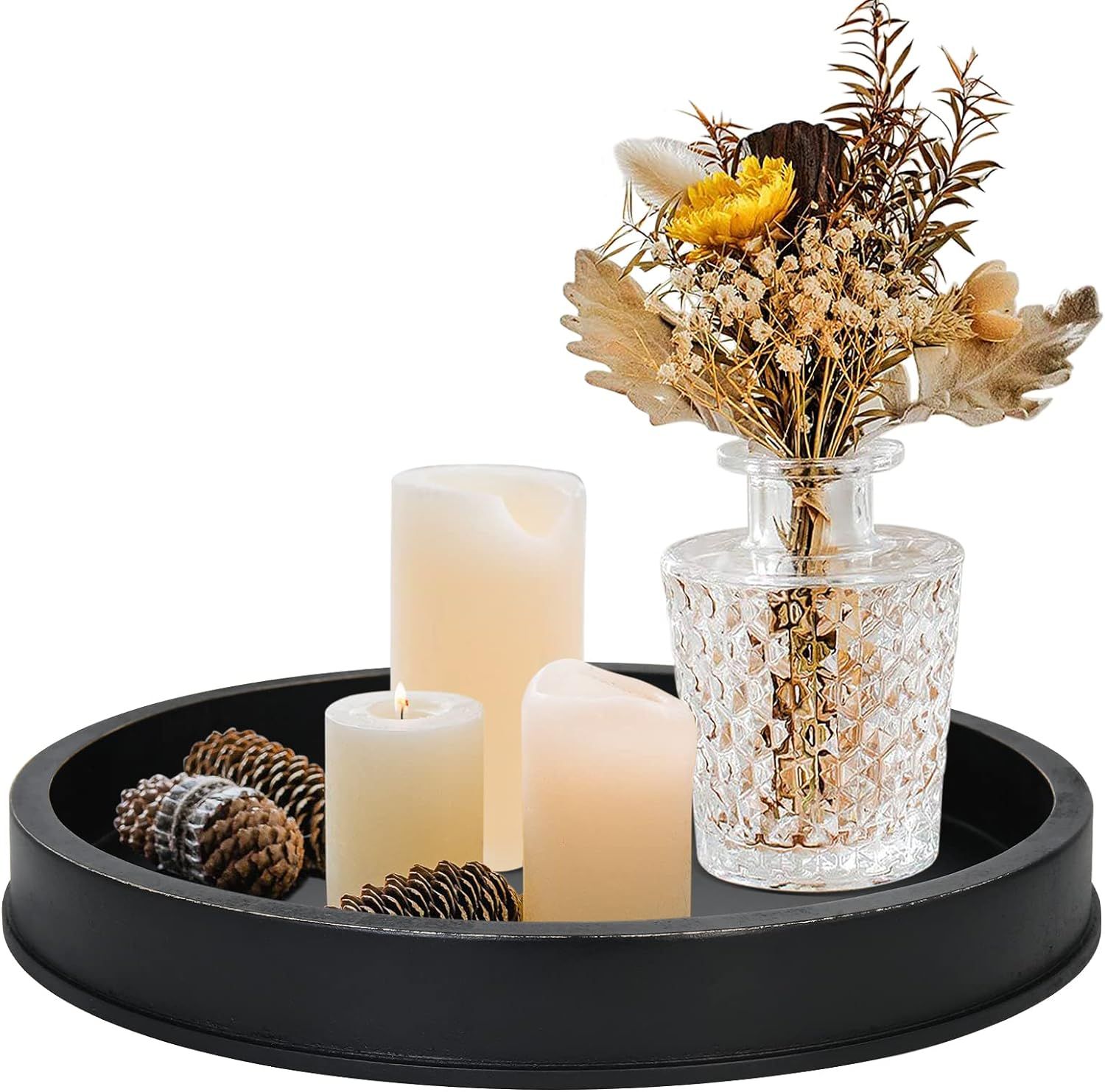 COZYYROME Black Decorative Tray for Coffee Table Centerpieces,Black Round Decorative Serving Tray... | Amazon (US)