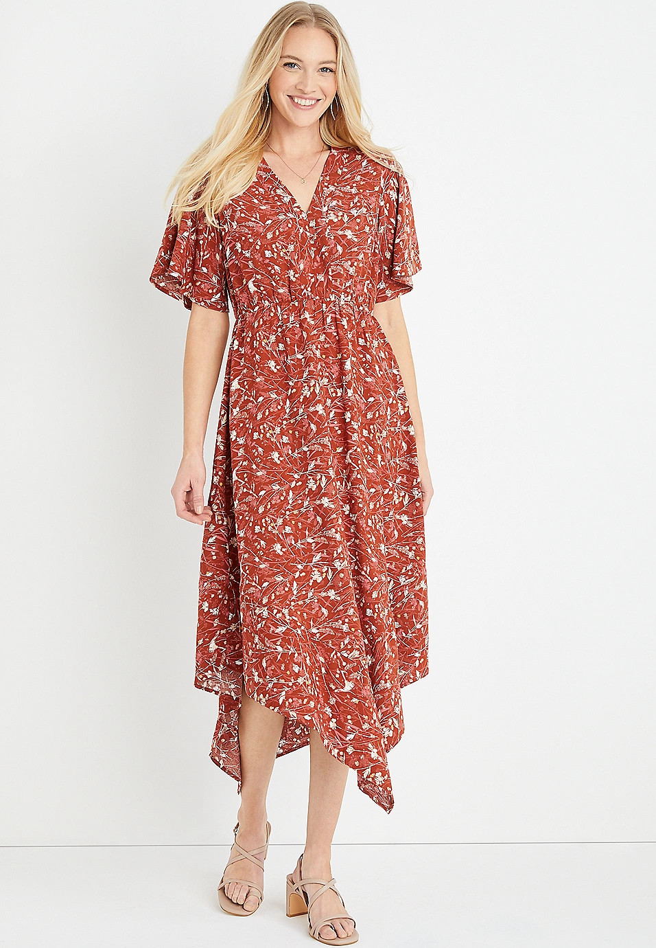 Floral V Neck Midi Dress | Maurices