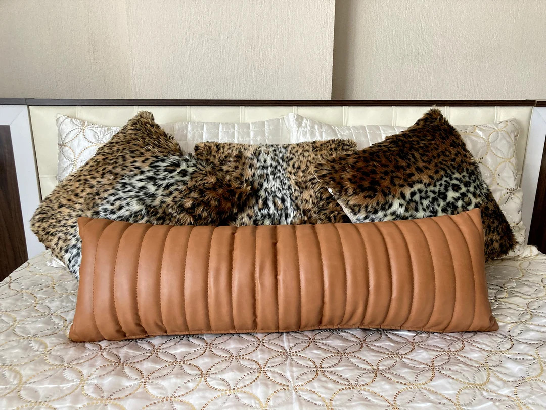Cognac Faux Leather Lumbar Pillow Coverthrow Pillow - Etsy | Etsy (US)