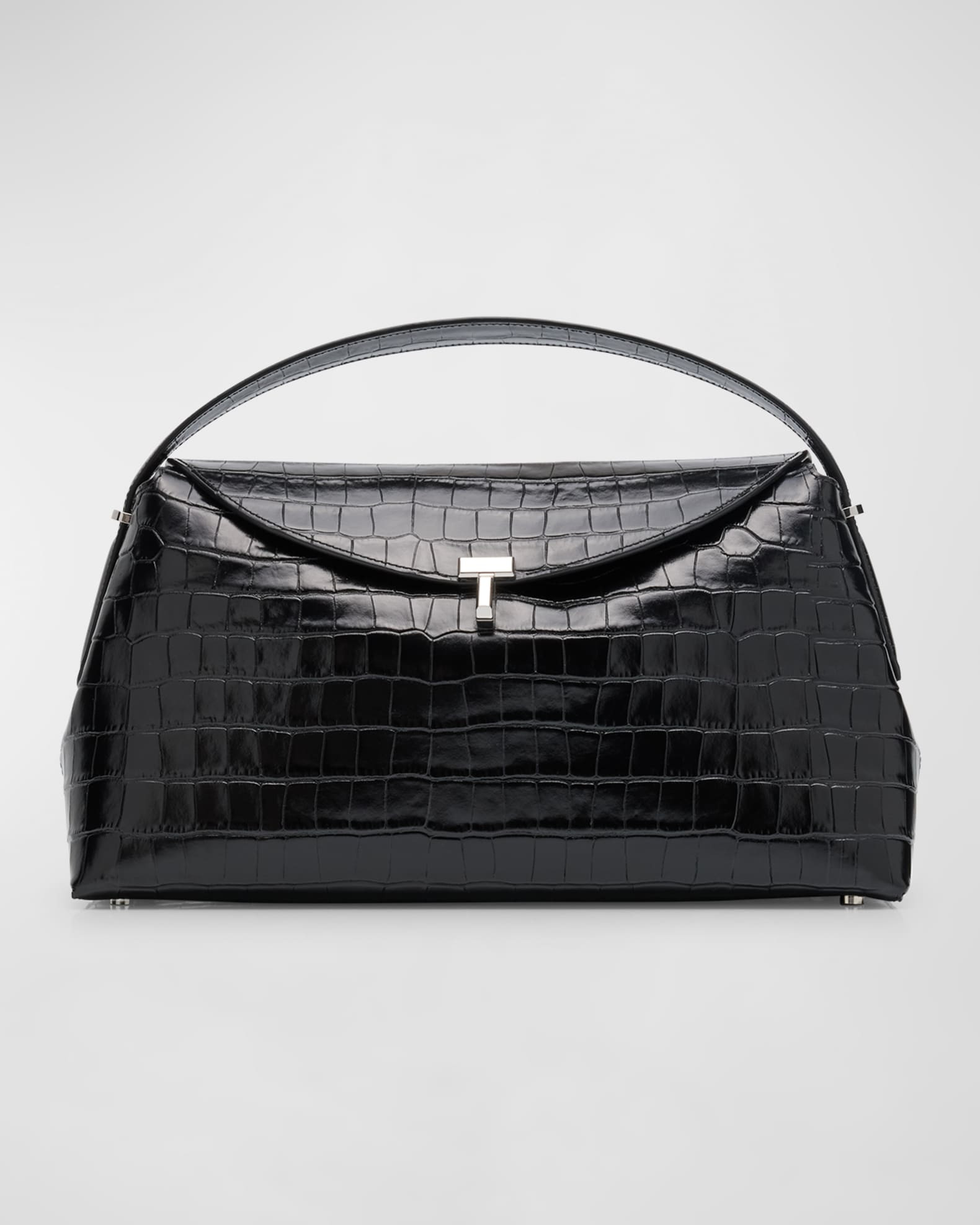 T-Lock Croc-Embossed Top-Handle Bag | Neiman Marcus