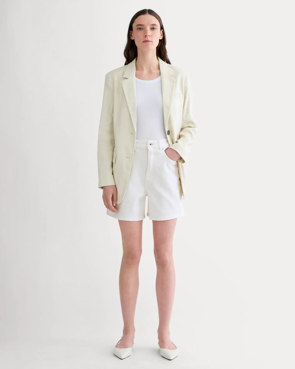 Everlane A-Line Denim Short | White | 26 | Cotton/Elastane | Everlane