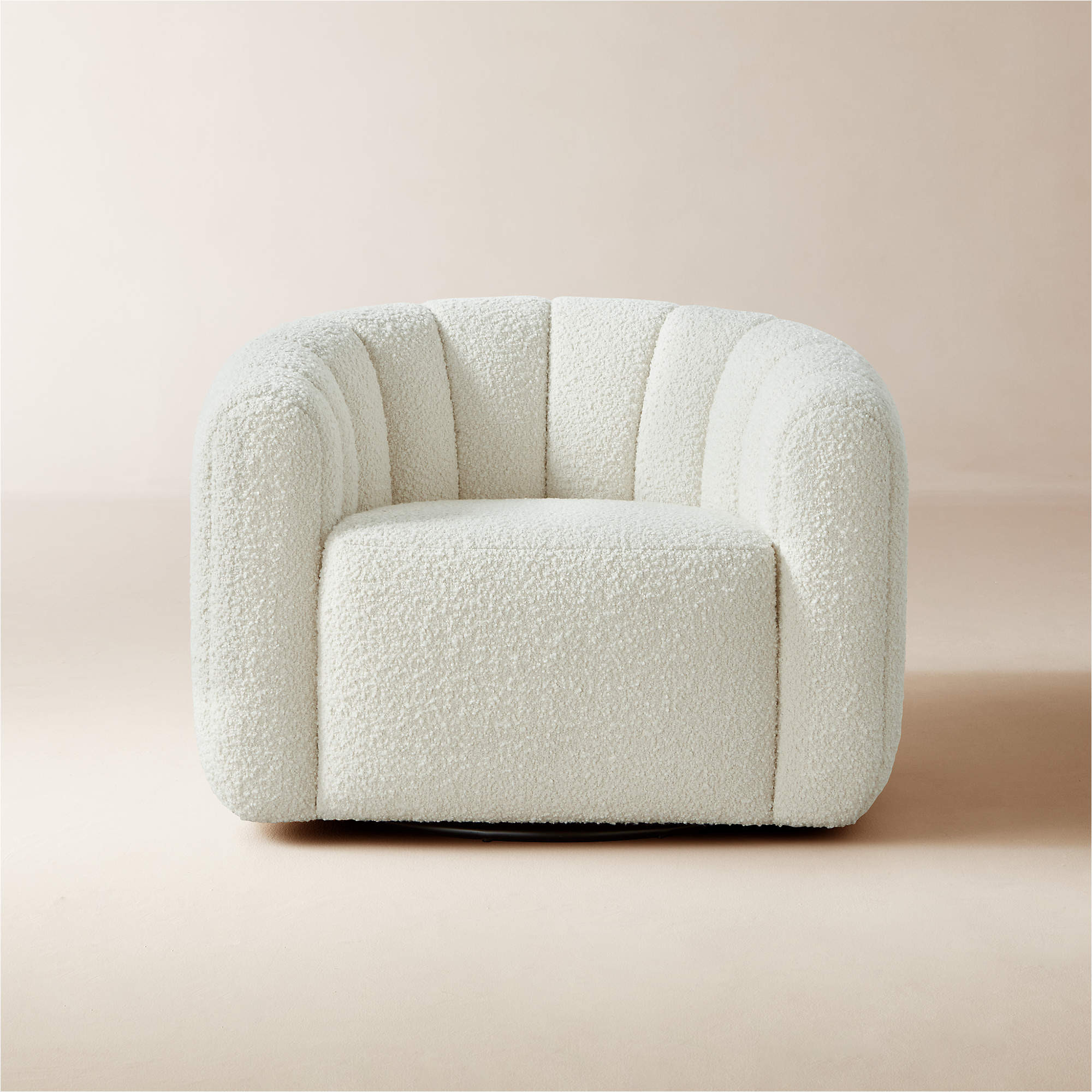 Fitz Modern Channeled White Boucle Swivel Chair + Reviews | CB2 | CB2