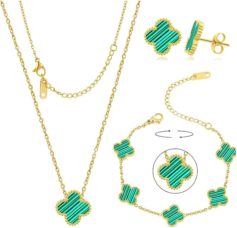 ESASAM Clover Necklace Clover Earrings Lucky Clover Sets Green Clover Pendant 18K Gold Plated Fas... | Amazon (US)