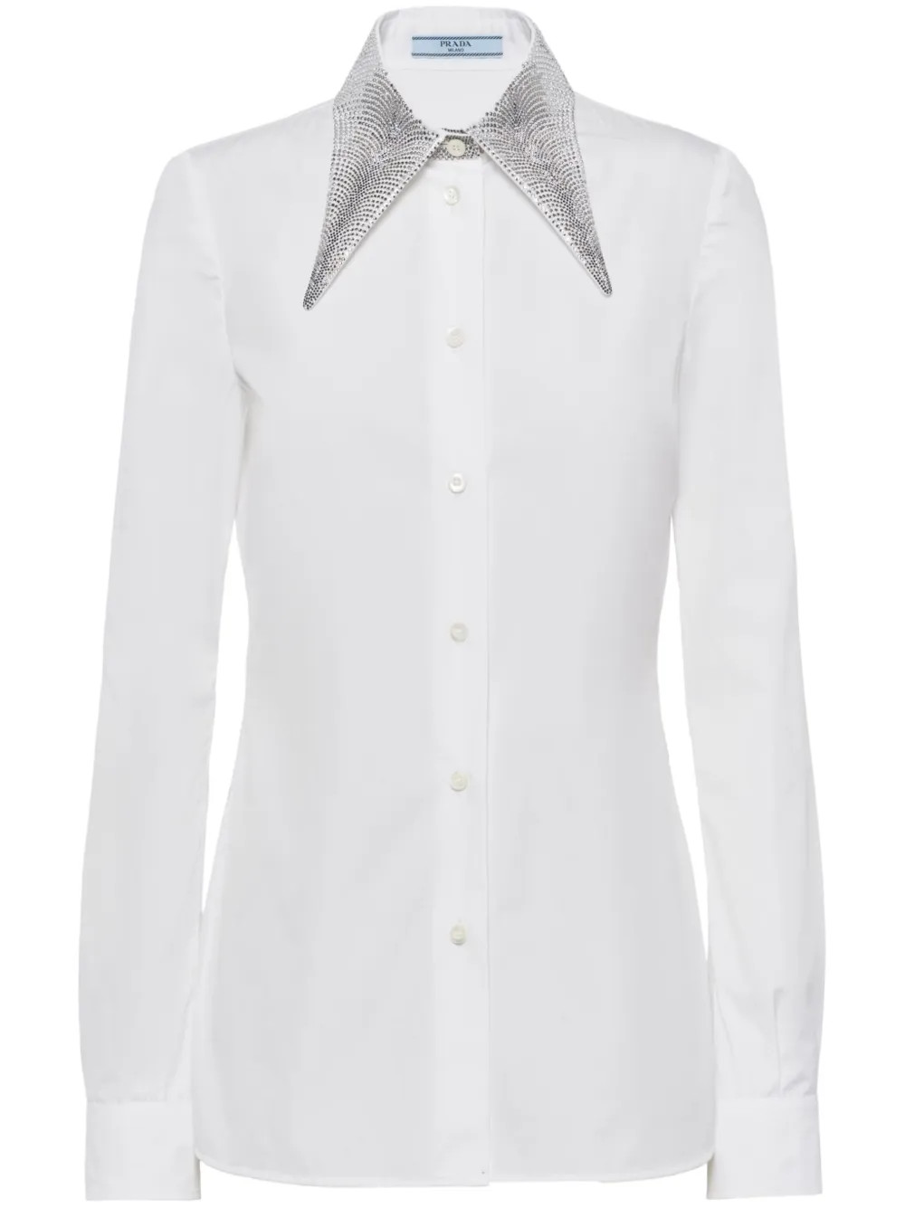 Prada rhinestone-embellished Cotton Shirt | White | FARFETCH | Farfetch Global