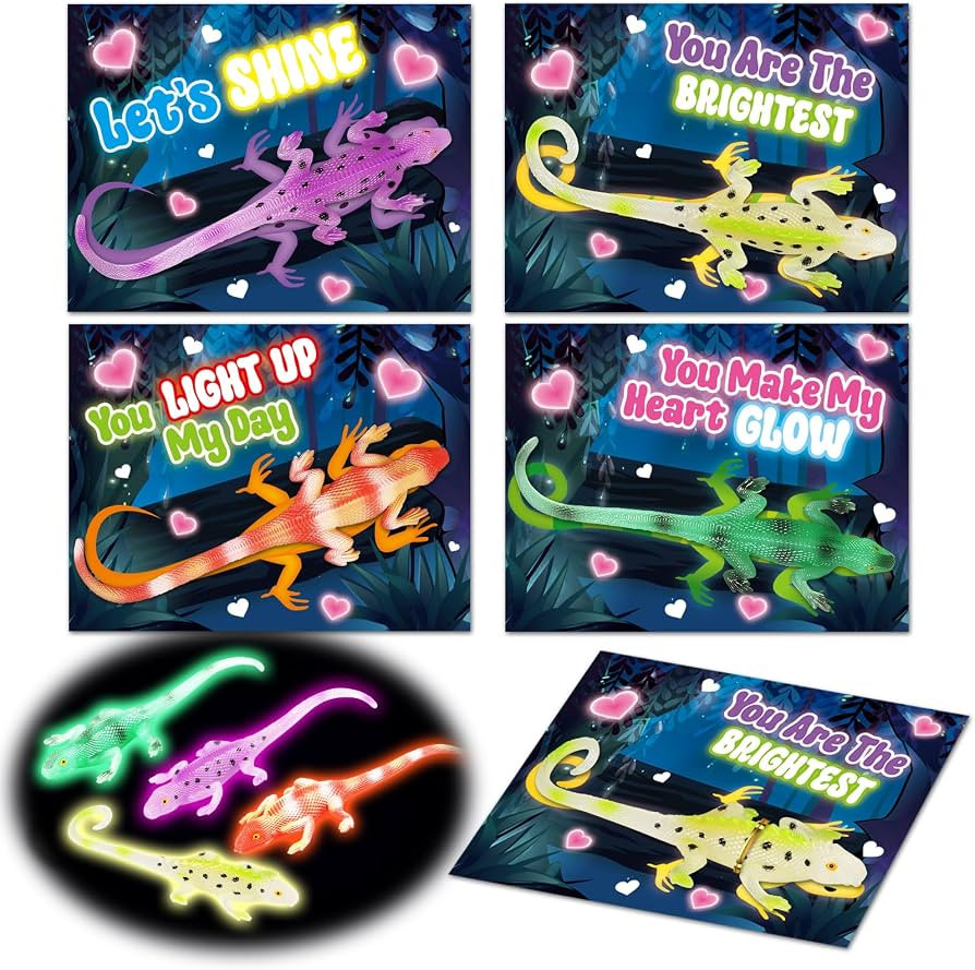 Shemira 24 Pack Valentine's Day Cards for Kids, Valentines Day Gifts for Kids with Toy Lizards, V... | Amazon (US)