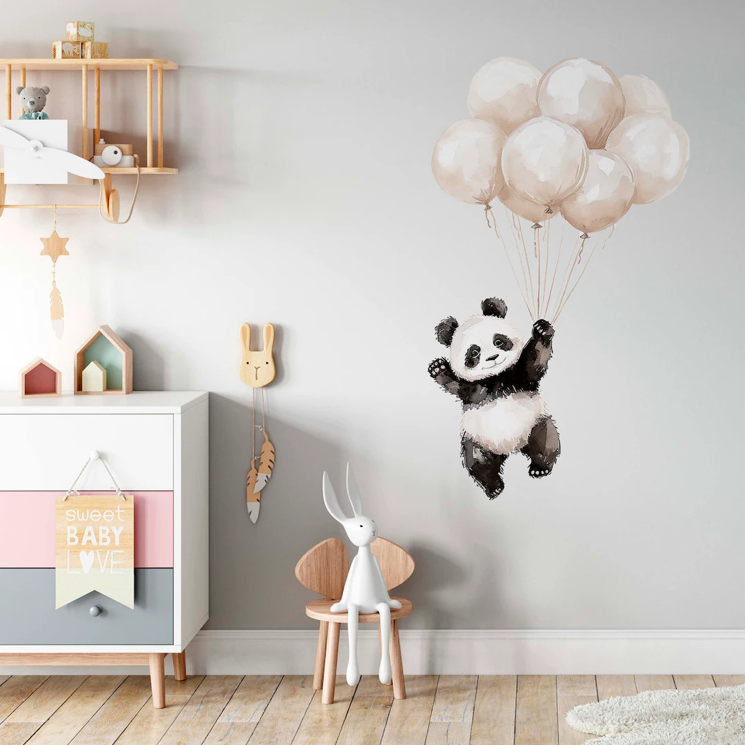 Cute Panda Wall Decal Balloon Wall Stickers Nursery Boho Decor Kids Room Wall Art Girl Baby Showe... | Etsy (US)