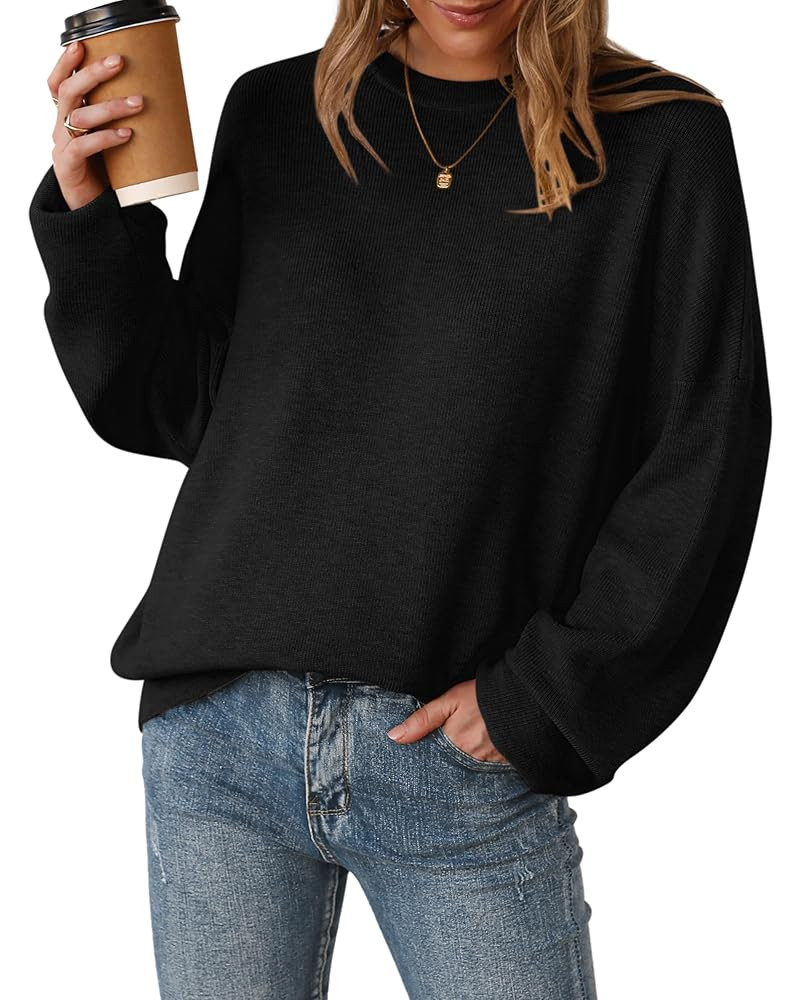 Arach&Cloz Women's Wool Blend Oversized Sweaters Crewneck Casual Fall Outfits Fashion Tops | Amazon (US)