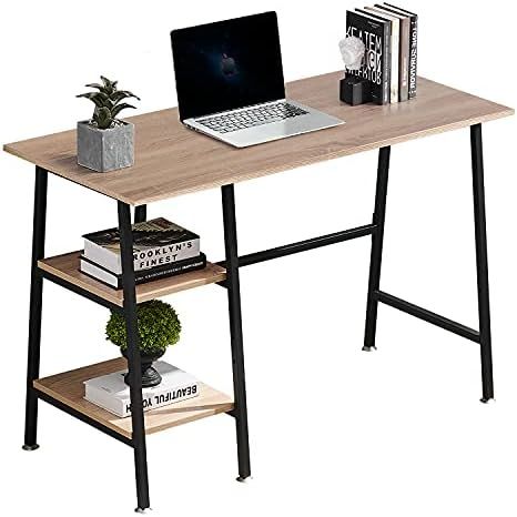 VECELO Computer Home Office Desk, Study Writing Table with 2 Tier Storage Shelves  on Left or R... | Amazon (US)