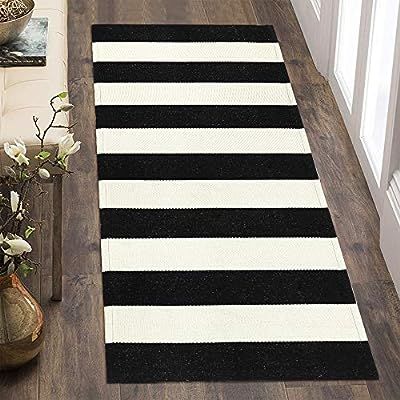 Sungea Farmhouse Black and White Striped Rug, 24"x51" Cotton Runner Rug Wide Stripe Door Mat Outd... | Amazon (US)