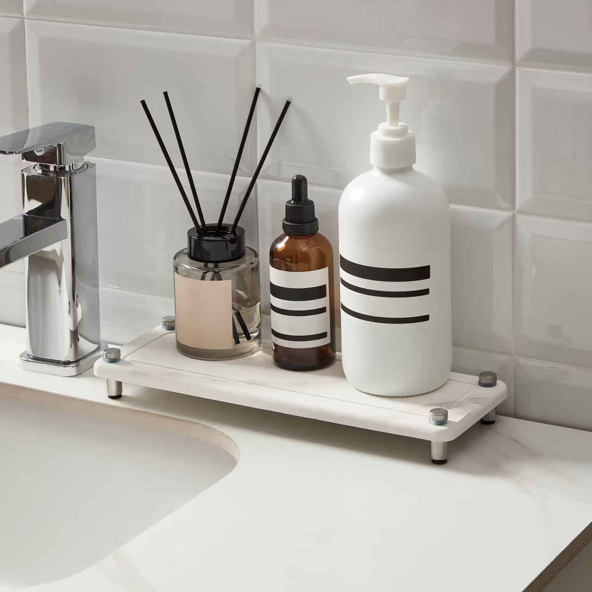 4"x11" Diatomaceous Stone Bath Tray with Carved Metal Feet | Target