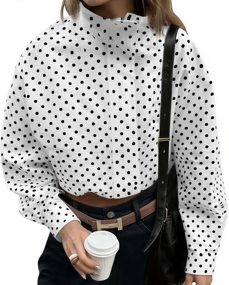 Tankaneo Womens Polka Dot Zip Up Cropped Jackets | Amazon (US)