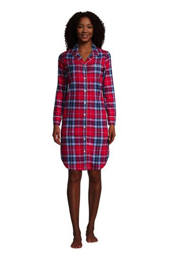 Women's Long Sleeve Flannel Nightshirt with Pockets | Lands' End (US)