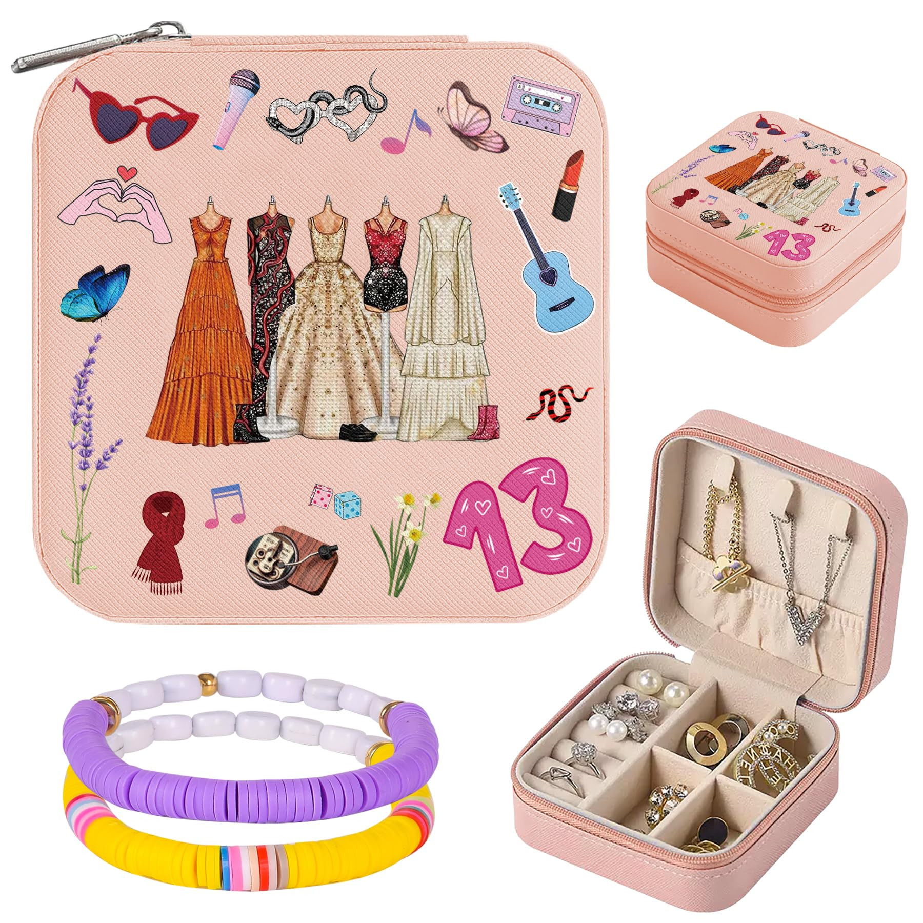 Pink Jewelry Box Valentine's Day Gift for Girl,Cute Butterfly Travel Jewelry Case Themed with Gui... | Amazon (US)