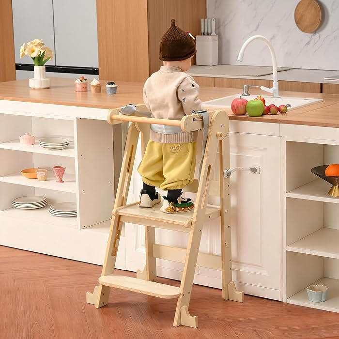 Kids Kitchen Step Stool, Foldable Toddler Tower, Height Adjustable Toddler Standing Tower with Sa... | Amazon (US)