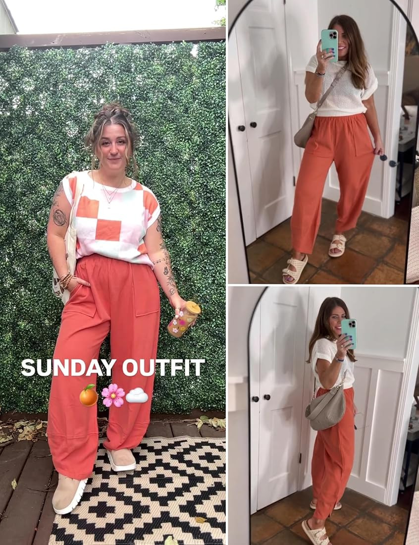 Xiaoxuemeng Womens Baggy Wide Leg Pants Casual Elastic Waisted Palazzo Harem Pants with Pockets | Amazon (US)