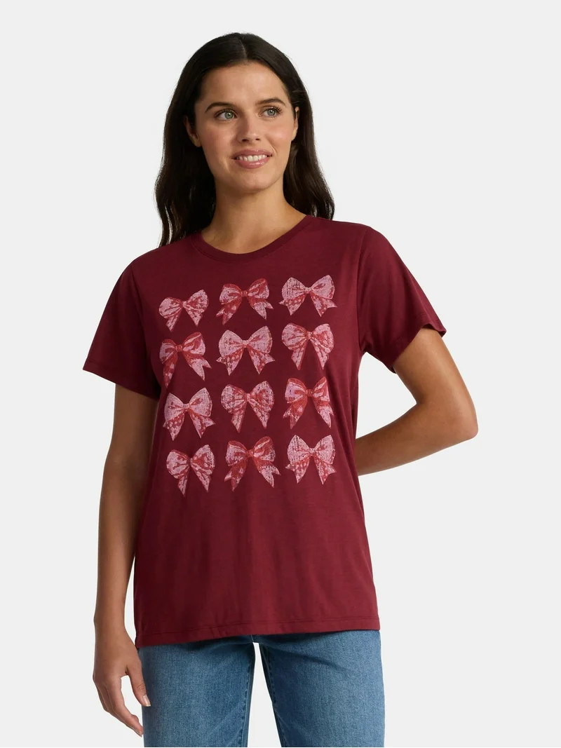 Positivitees Women's Fall Bows Graphic Seasonal Fall Tee, Sizes S-XXXL | Walmart (US)