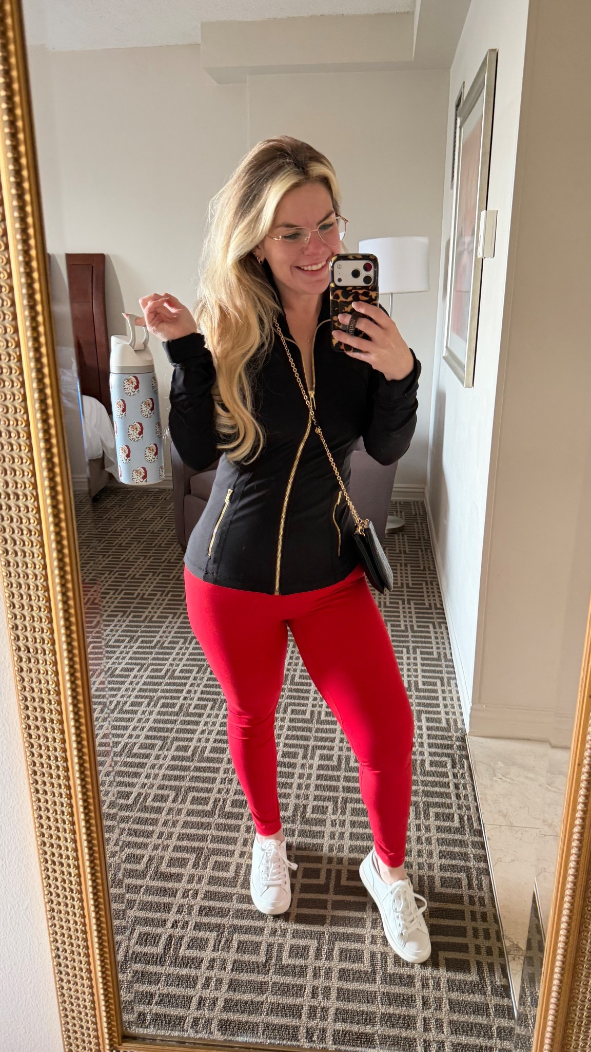 An absolute love with this Lululemon black fine jacket with the gold zipper. I just can’t get enough of it! Also wearing my new red outfit set from Amazon. I’m definitely ordering other colors!!

#LTKootd #LTKActive #LTKHoliday