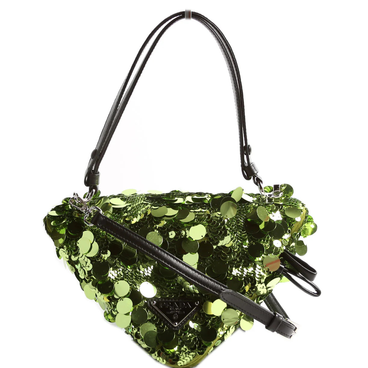 1BA315 Paillettes Triangle Crossbody Green | Keeks Designer Handbags