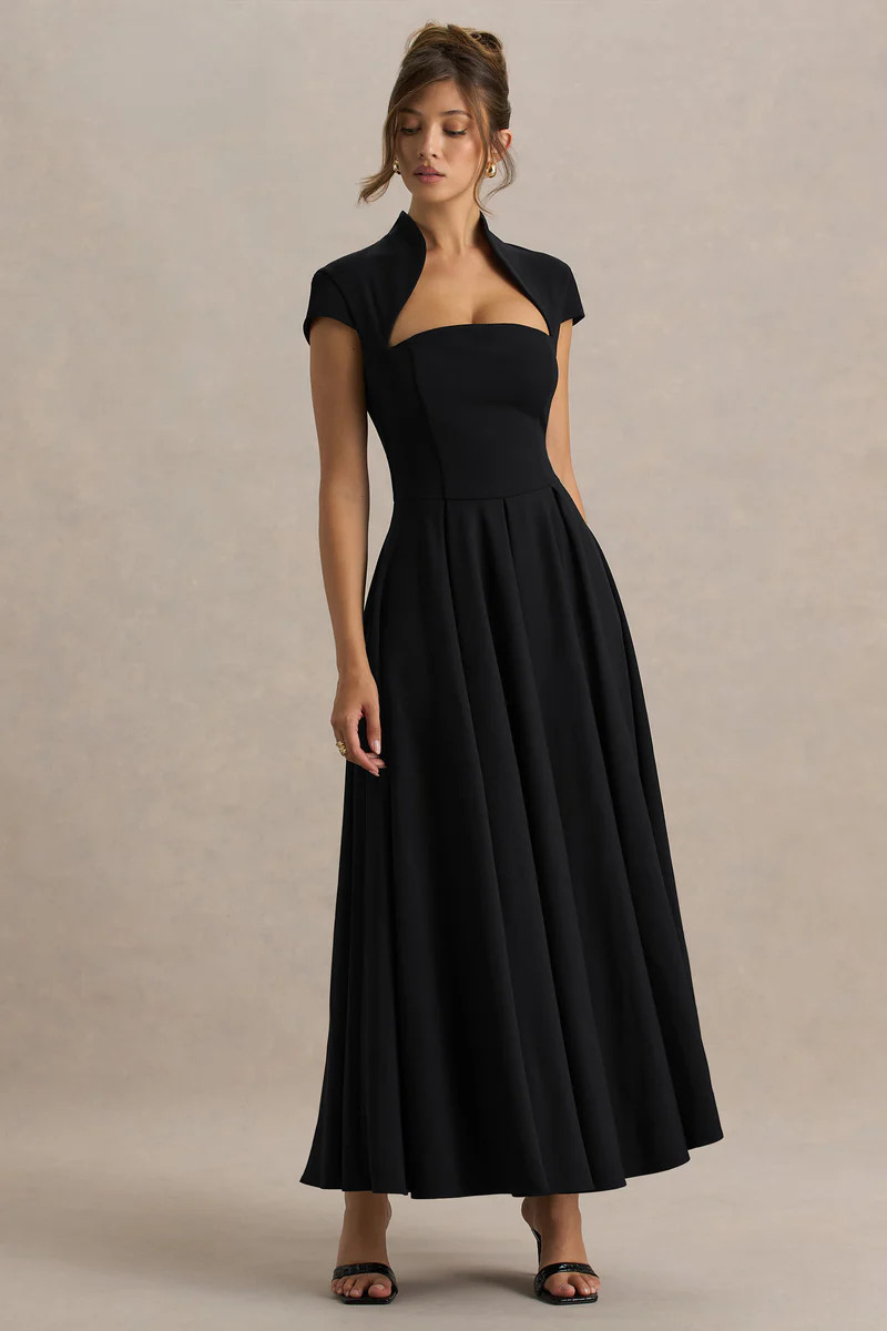 Scarlett  Black Square-Neck Maxi Dress | Club L London