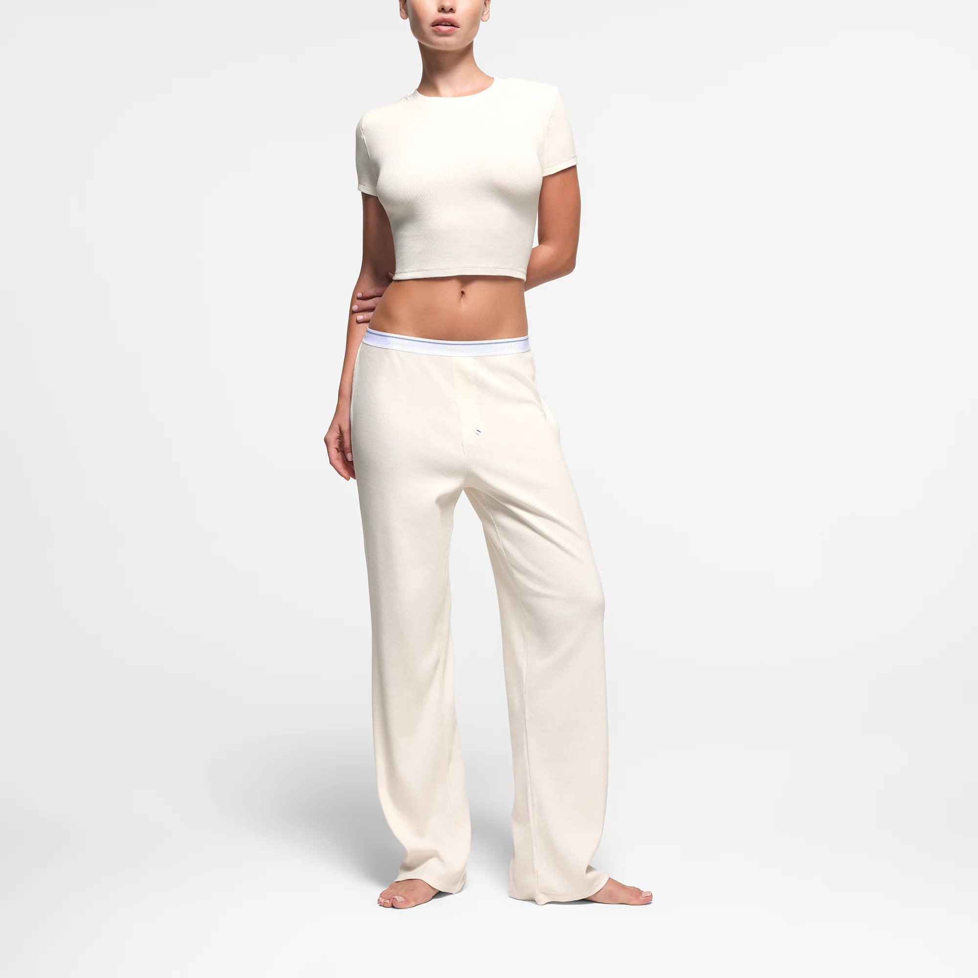 SKIMS Shoulder Pad Cropped Top | White | XL | Cotton Rib | SKIMS (US)
