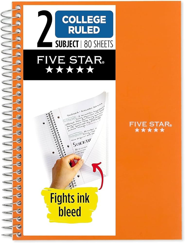 Five Star Spiral Notebook, 2 Subject, College Ruled, 9 1/2" x 6" 80 Sheets, Sedona Orange (840029... | Amazon (US)
