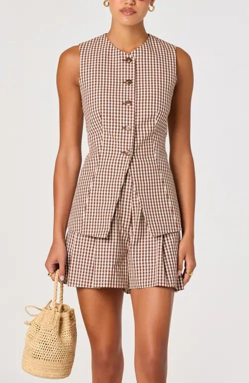 ASTR the Label Karan Check Cotton Vest in Brown Checker at Nordstrom, Size Large | Nordstrom