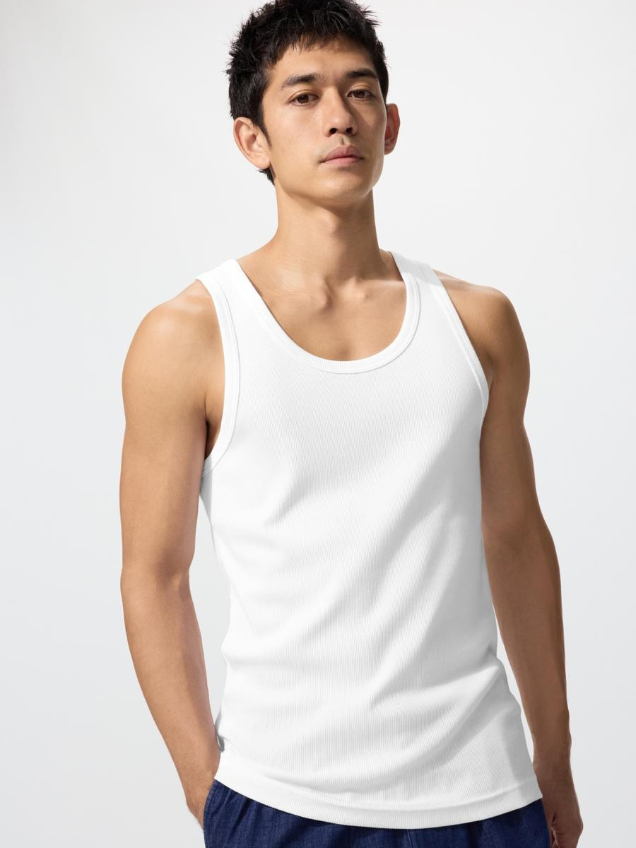 UNIQLO Men's DRY Color Ribbed Tank Top with Quick-Drying, White, Large | UNIQLO (US)