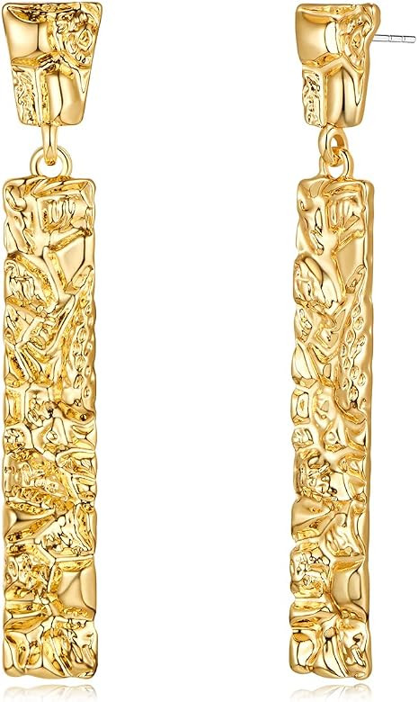 Chunky Gold Earrings for Women - Hammered Gold Plated Dangle Drop Jewelry Gifts | Amazon (US)