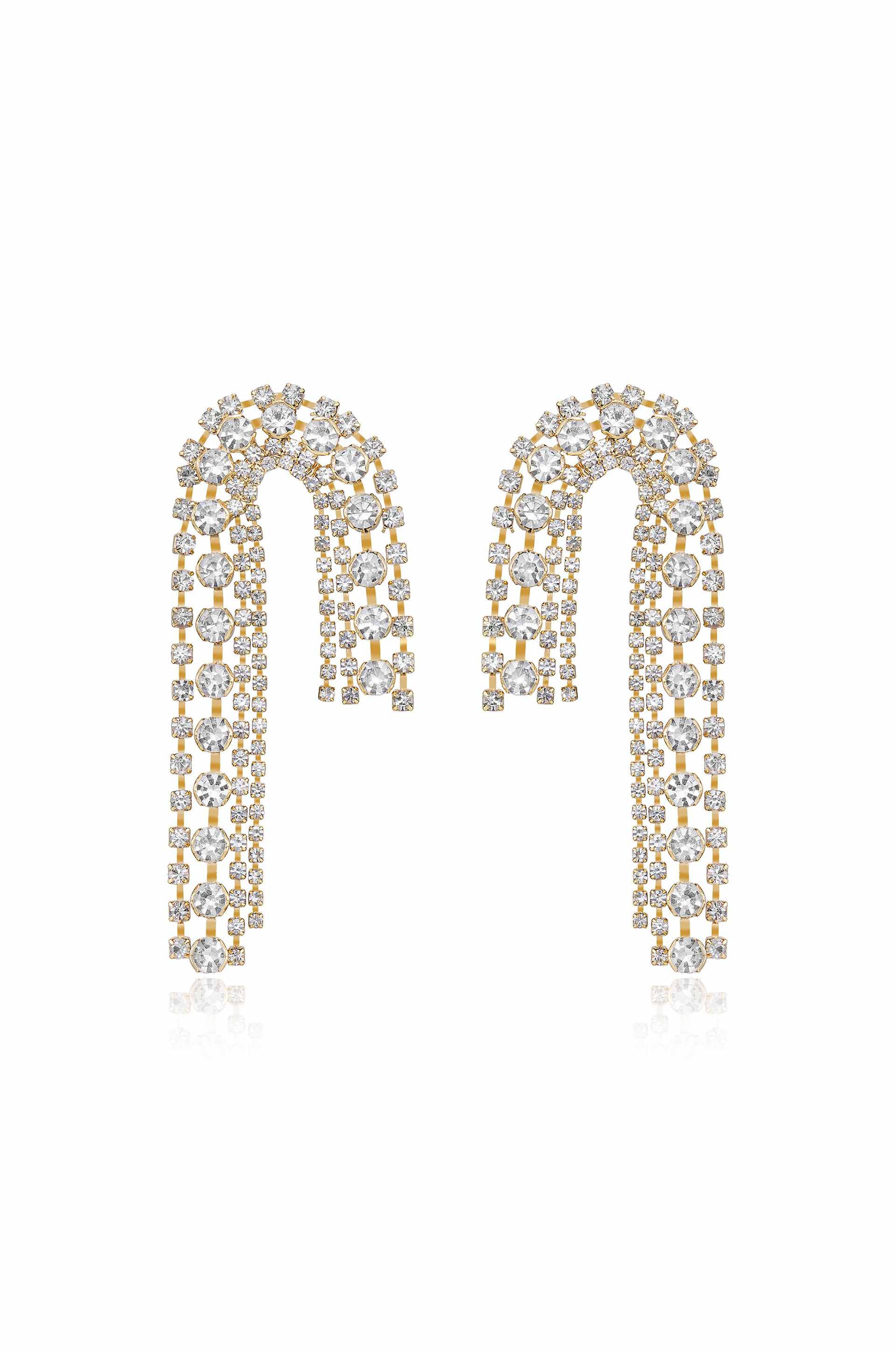 Crystal Arch Chain 18k Gold Plated Statement Earrings | Ettika