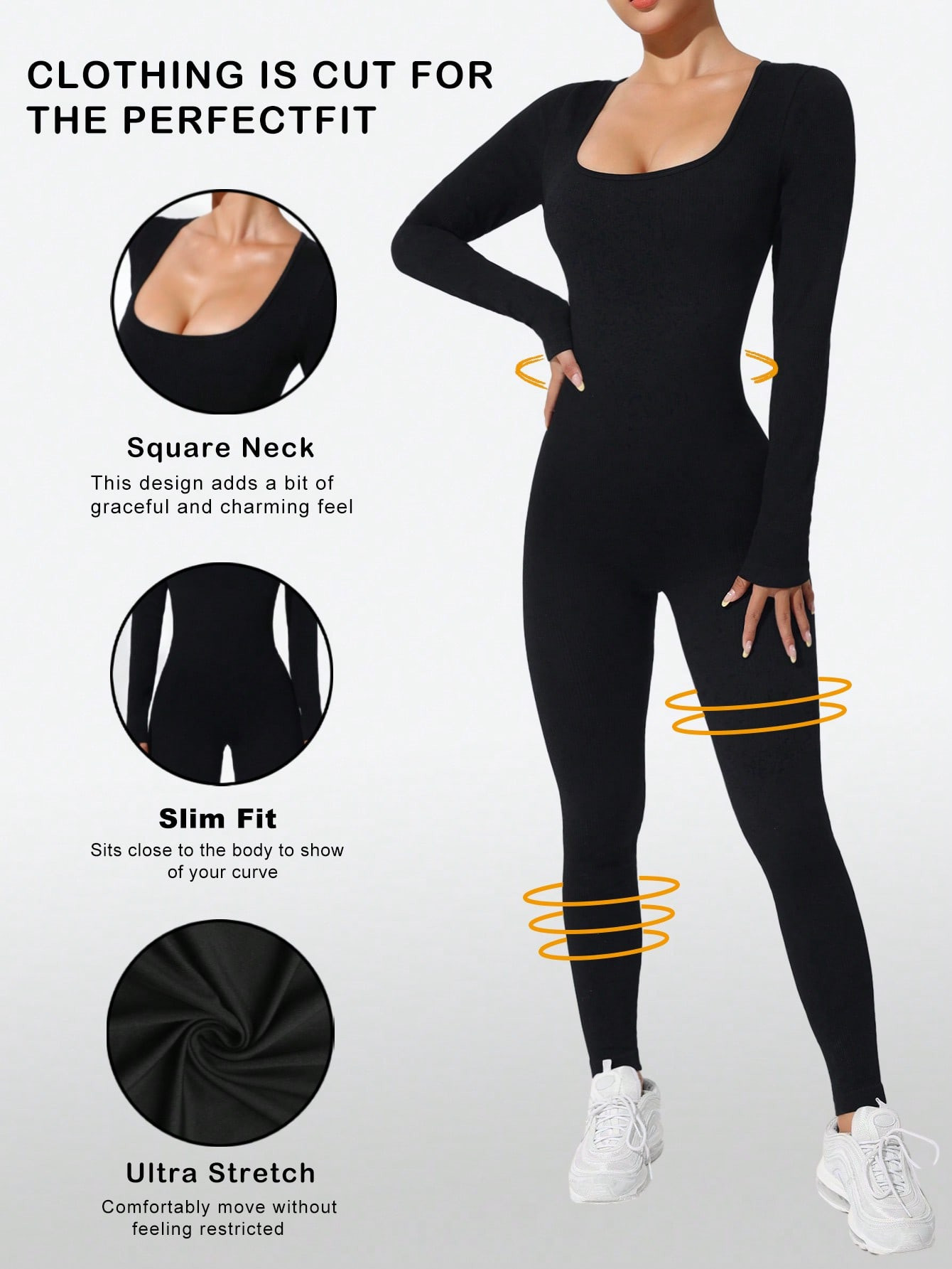 TrendsSHEIN Sport Studio Solid Color Long Sleeve Slim Fit Ribbed Jumpsuit | SHEIN