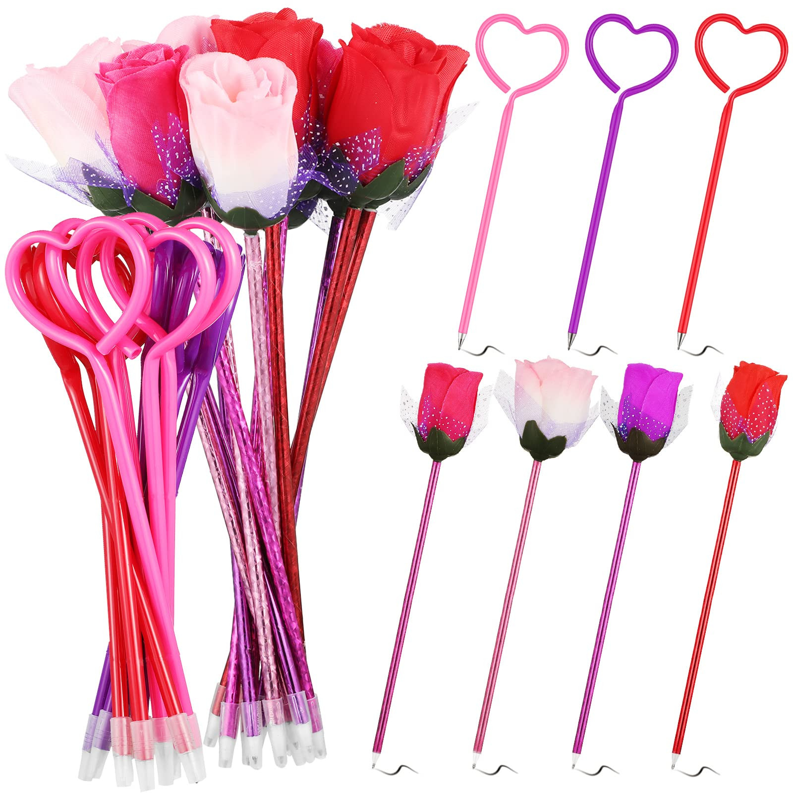 24 Pieces Valentines Day Pens Sets, Including 12 Pieces Cute Rose Ballpoint Pen Artificial Rose P... | Amazon (US)
