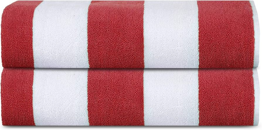 SweetNeedle Beach Towels for Adults Pack of 2 - Red White Cabana Striped Classic - 100% Cotton Te... | Amazon (UK)
