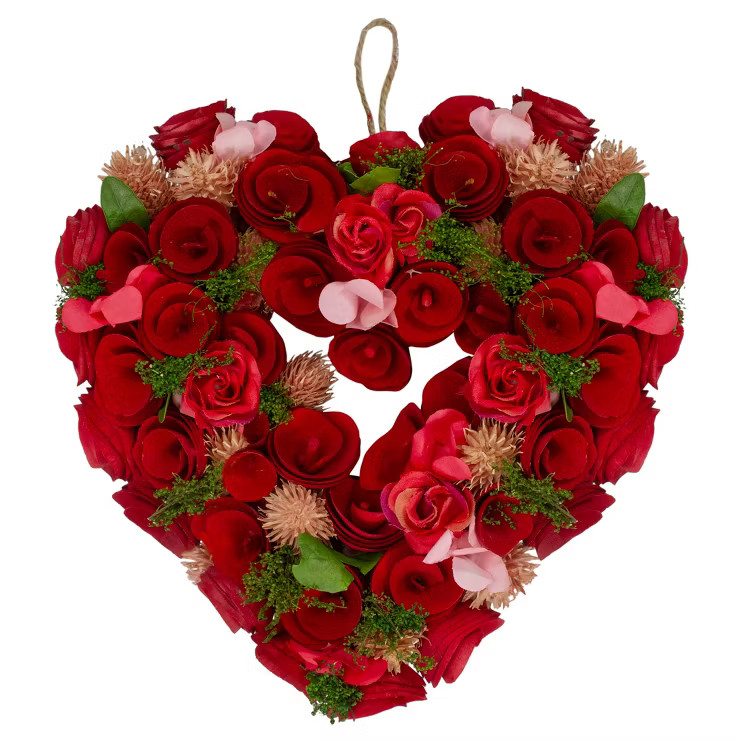 Northlight 14" Red/Pink Heart-Shaped Artificial Valentine's Day Floral Wreath - Unlit | Target