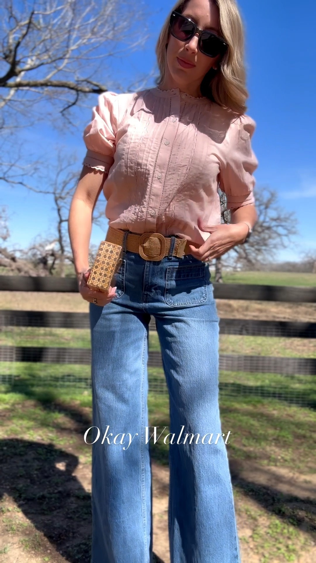 In love with this spring outfit from Walmart. Wearing my normal XS top, and I sized down to a 0 in jeans. anthro dupe, Tuckernuck dupe, spring transitional outfit, spring wedge, summer outfit, Easter outfit, wide legged jeans, classic spring style, southern woman style, Walmart jeans. 

#LTKSeasonal #LTKOver40 #LTKootd