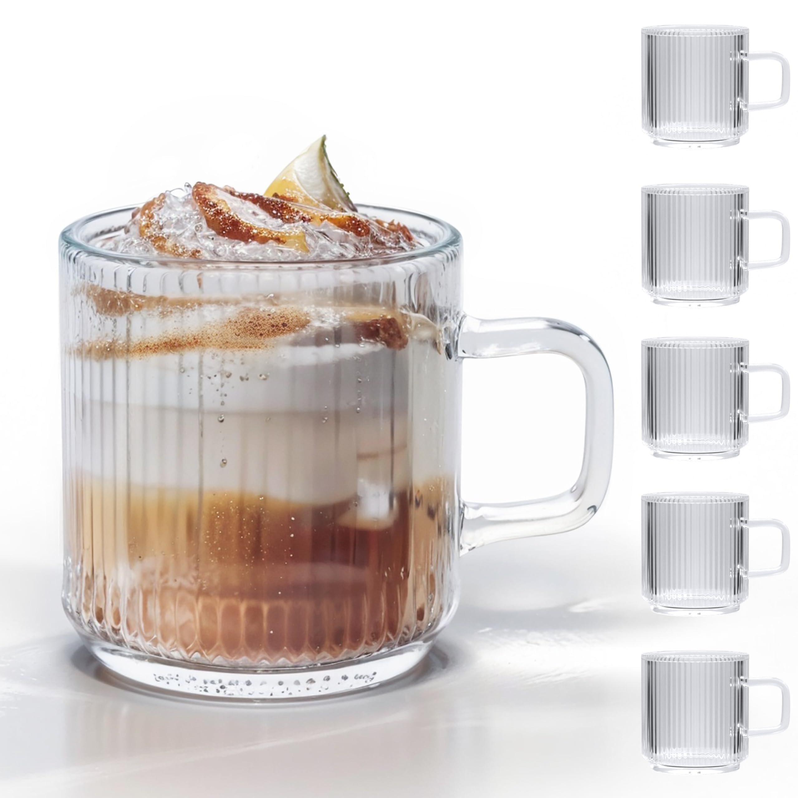 Coffee Mugs Set of 6,12 OZ Glass Coffee Mugs with Handles,Glass Coffee Cups for Hot/Cold,Clear Co... | Amazon (US)