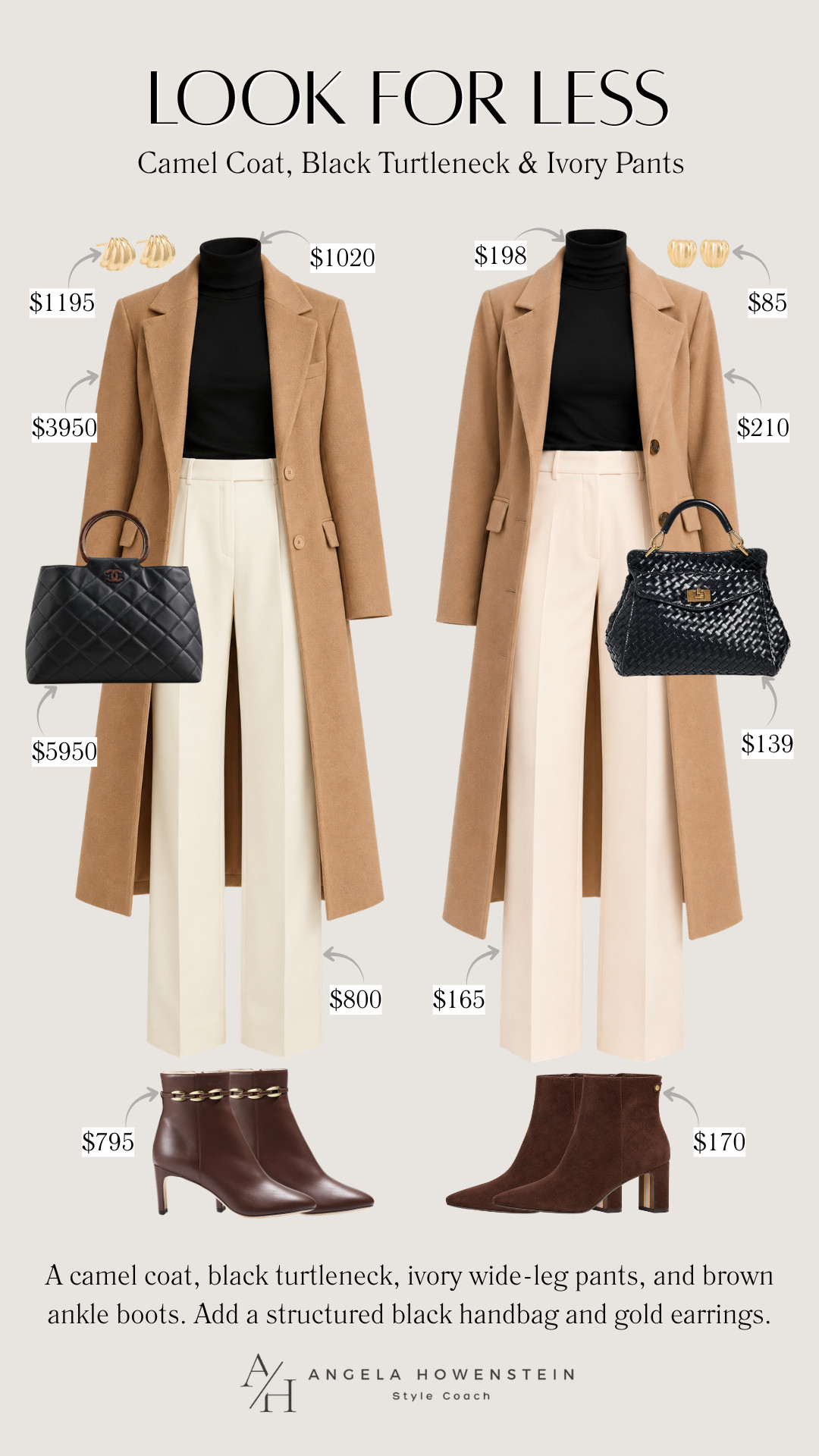The designer look for less! 🤎 A camel coat, black turtleneck, ivory wide-leg pants, and chocolate-brown boots create that timeless, expensive-looking combination, without the designer price tags.

👩‍💻 LTK PRO TIPS
❤️ Heart = Support my posts ;-)
🔖 Save = Get sale & restock alerts for the things you love!
📋 Lists = Keep favorites organized (List ideas: Christmas, Birthdays, and Vacations!)
📲 Share = Send lists and products to a friend (or your daughters like me).
💬 Comment = Ask me anything, and I’ll answer. ;-)

#LTKootd #LTKSeasonal #LTKOver40