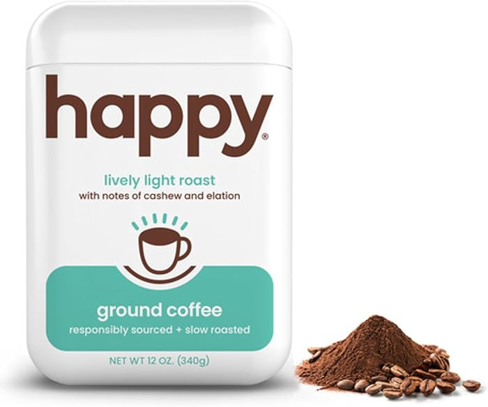happy coffee light roast ground coffee, 12 oz., notes of cashew & elation, recyclable container, ... | Amazon (US)