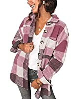 PRETTYGARDEN Women's 2022 Fall Clothes Plaid Shacket Jacket Long Sleeve Button Down Flannel Shirt... | Amazon (US)