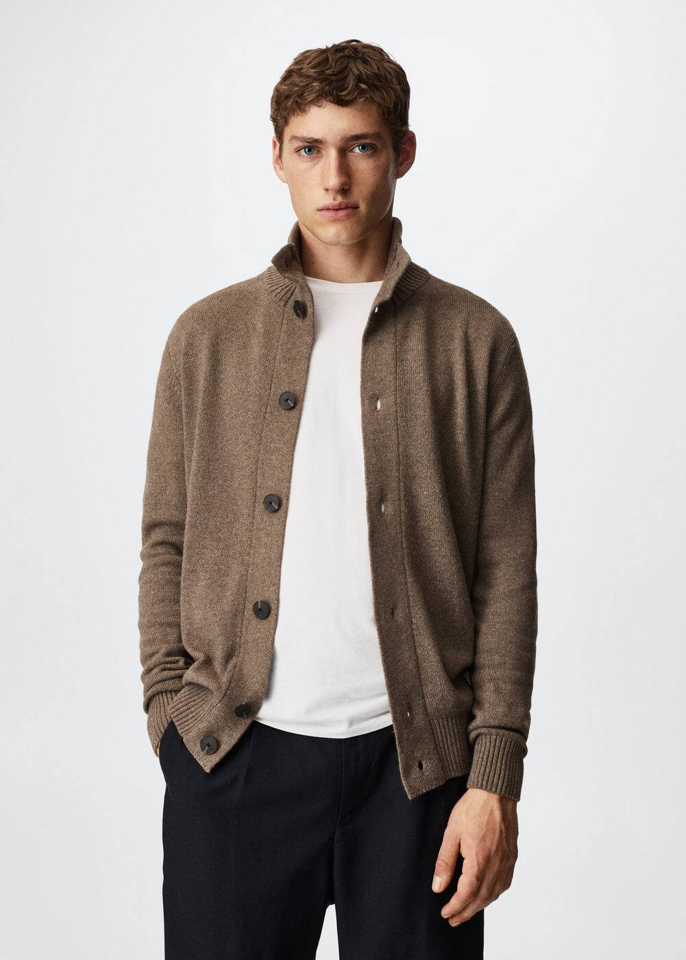 High neck wool cardigan -  Men | Mango Man USA | MANGO (US)