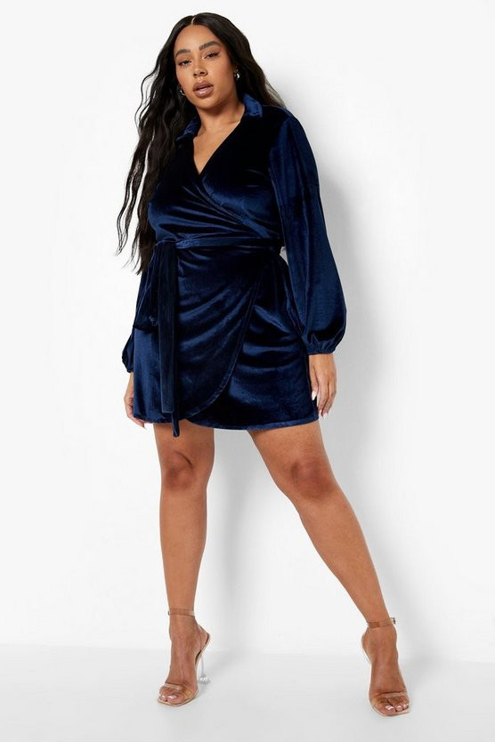 Plus Velvet Wrap Belted Dress | Boohoo.com (US & CA)