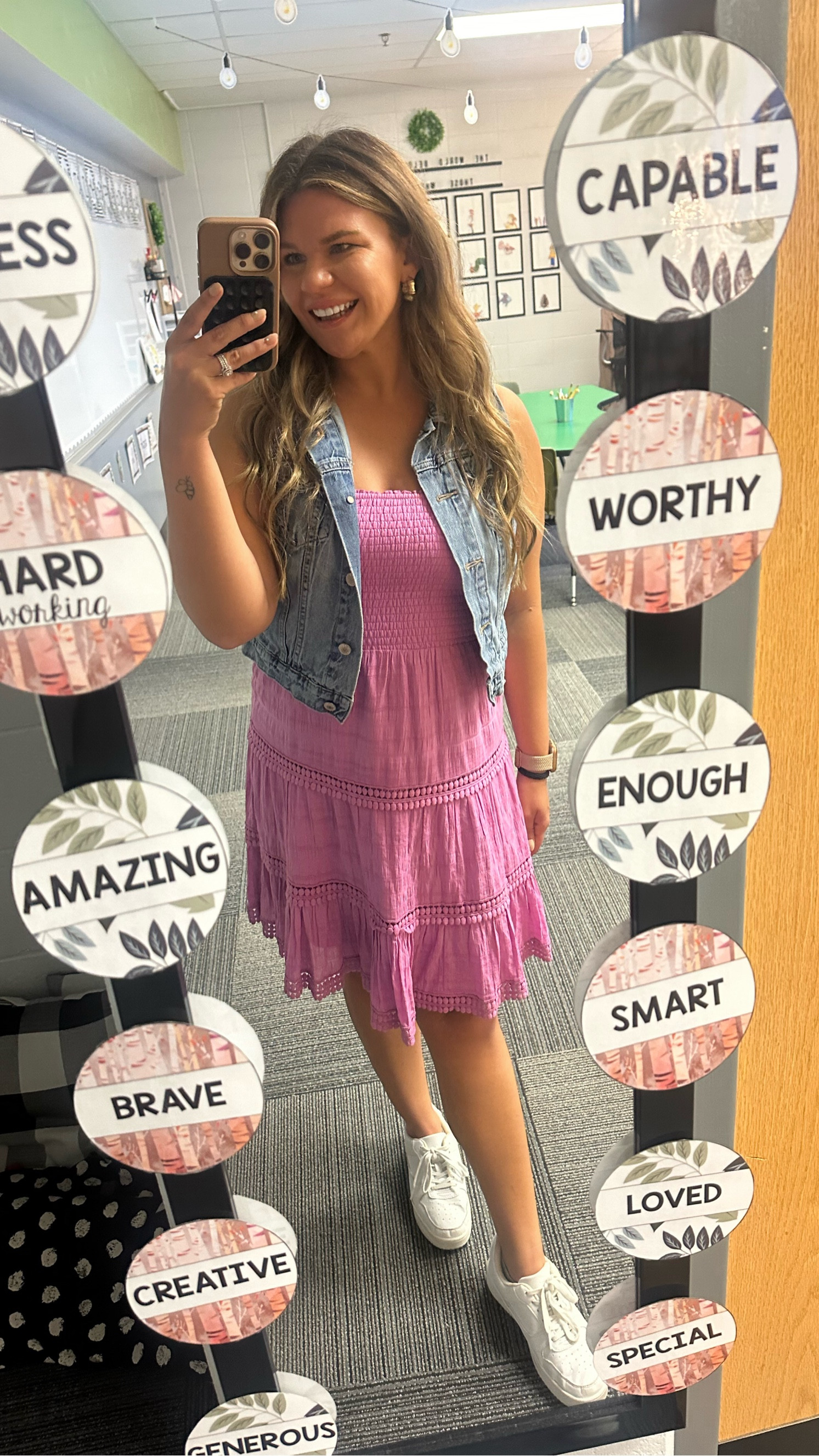 Teacher OOTD
dress
Denim vest
The best affordable white sneakers

#LTKWorkwear #LTKShoeCrush #LTKFindsUnder100