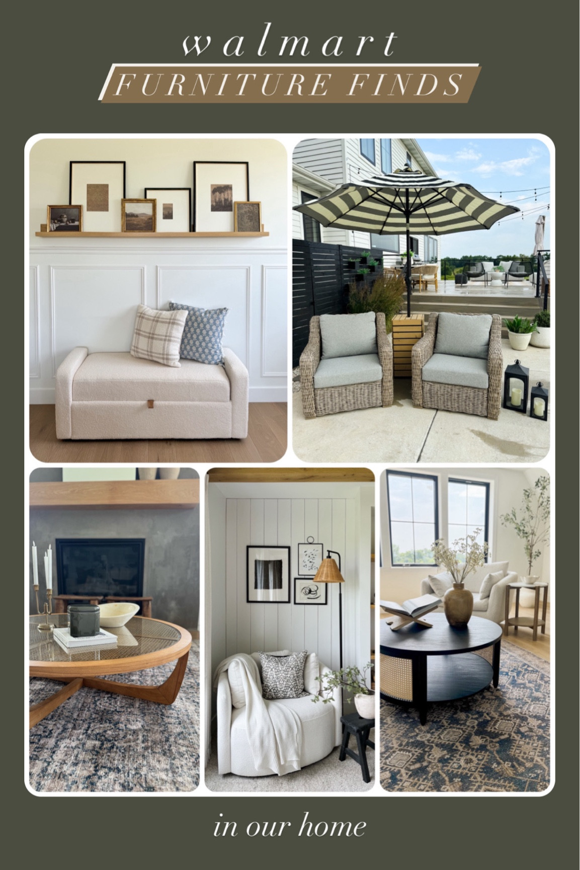 Walmart furniture finds around our home!! 🎉
I have bought so many staple furniture pieces that I love from Walmart with price points you can’t beat!!
Here’s a peek on how I styled each piece in our home, links below!!

•new storage bench
•Swivel boucle chair
•rattan & wood round coffee table 
•black wood grain + rattan coffee table 
•outdoor patio chairs 
•wood & black metal bench with Velcro pad!
•wood + marble side table 

#walmarthome #walmartpartner @walmart #walmartfurniturefinds

#LTKSeasonal #LTKHome #LTKSaleAlert