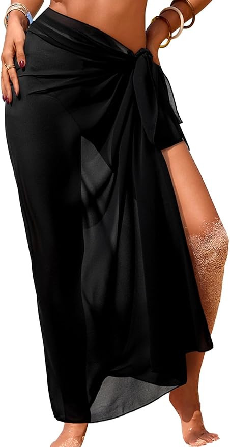 Herseas Women Sheer Sarong High Slit One Size Swimsuit Coverups 2026 Summer Floral Print Chiffon ... | Amazon (US)