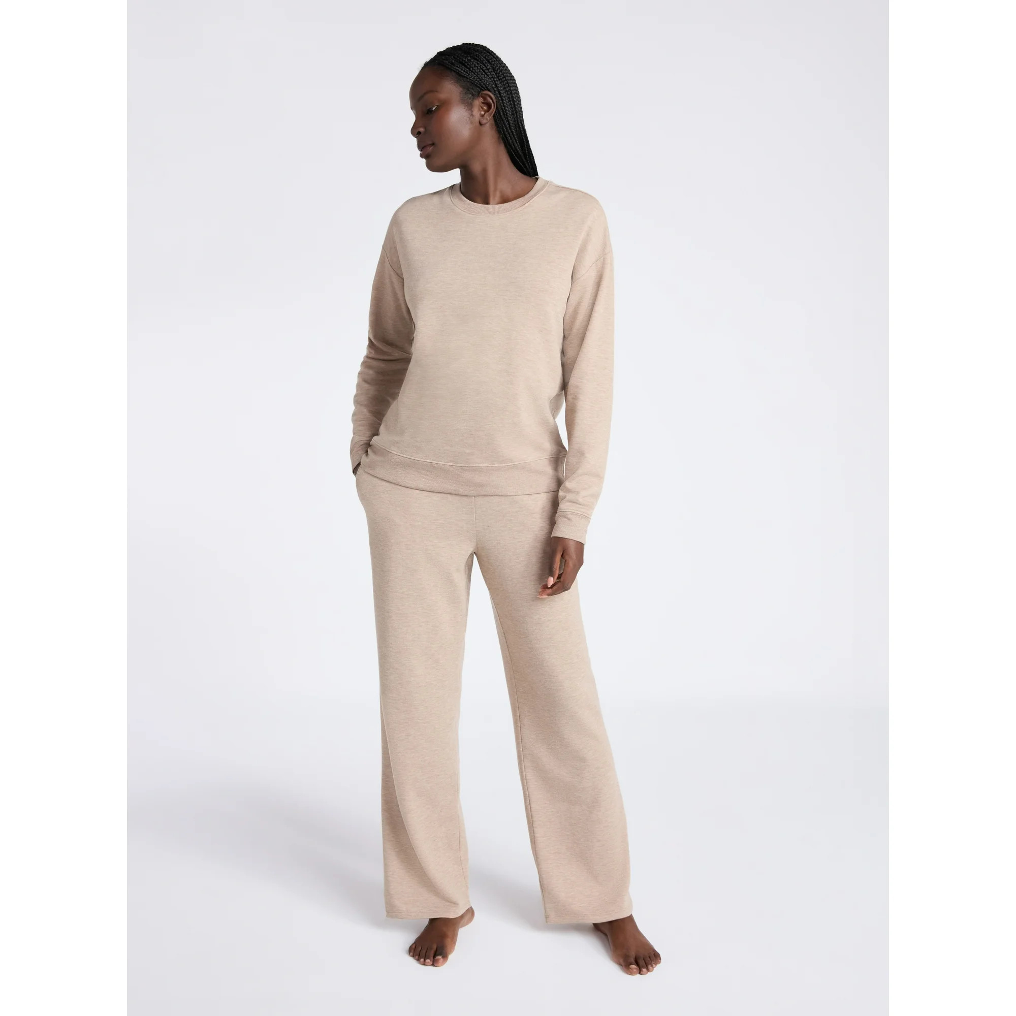 Joyspun Women's Fleece Long Sleeve Top and Straight Leg Pants Lounge Set, 2-Piece, Sizes XS-3X | Walmart (US)