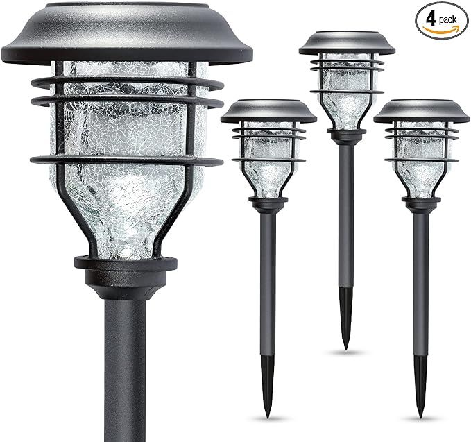 Bright Solar Pathway Lights Outdoor Waterproof, 4 Pack Crackle Glass Solar Path Lights Decorative... | Amazon (US)