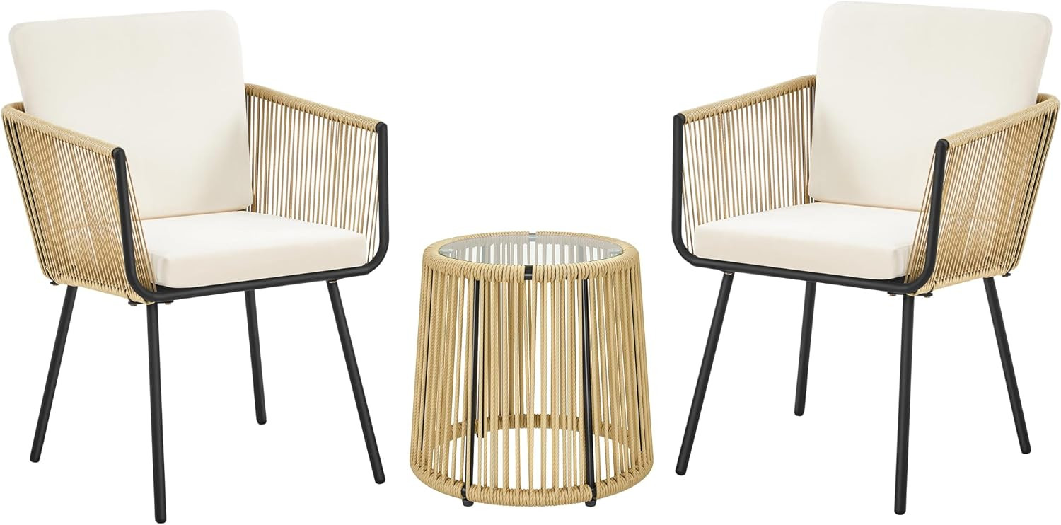 Yaheetech 3 Piece Patio Rattan Bistro Set, Outdoor All Weather PE Wicker Conversation Furniture S... | Amazon (US)