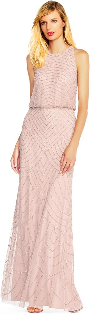 Adrianna Papell Womens Halter Blouson Beaded Gown | Amazon (US)