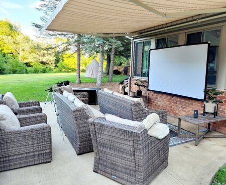 Outdoor Movie Night - all the essentials to project a movie on your patio! Amazon movie night,  projector, movie screen,  patio furniture, patio set, walmart finds,  Amazon finds,  walmart home, memorial day

