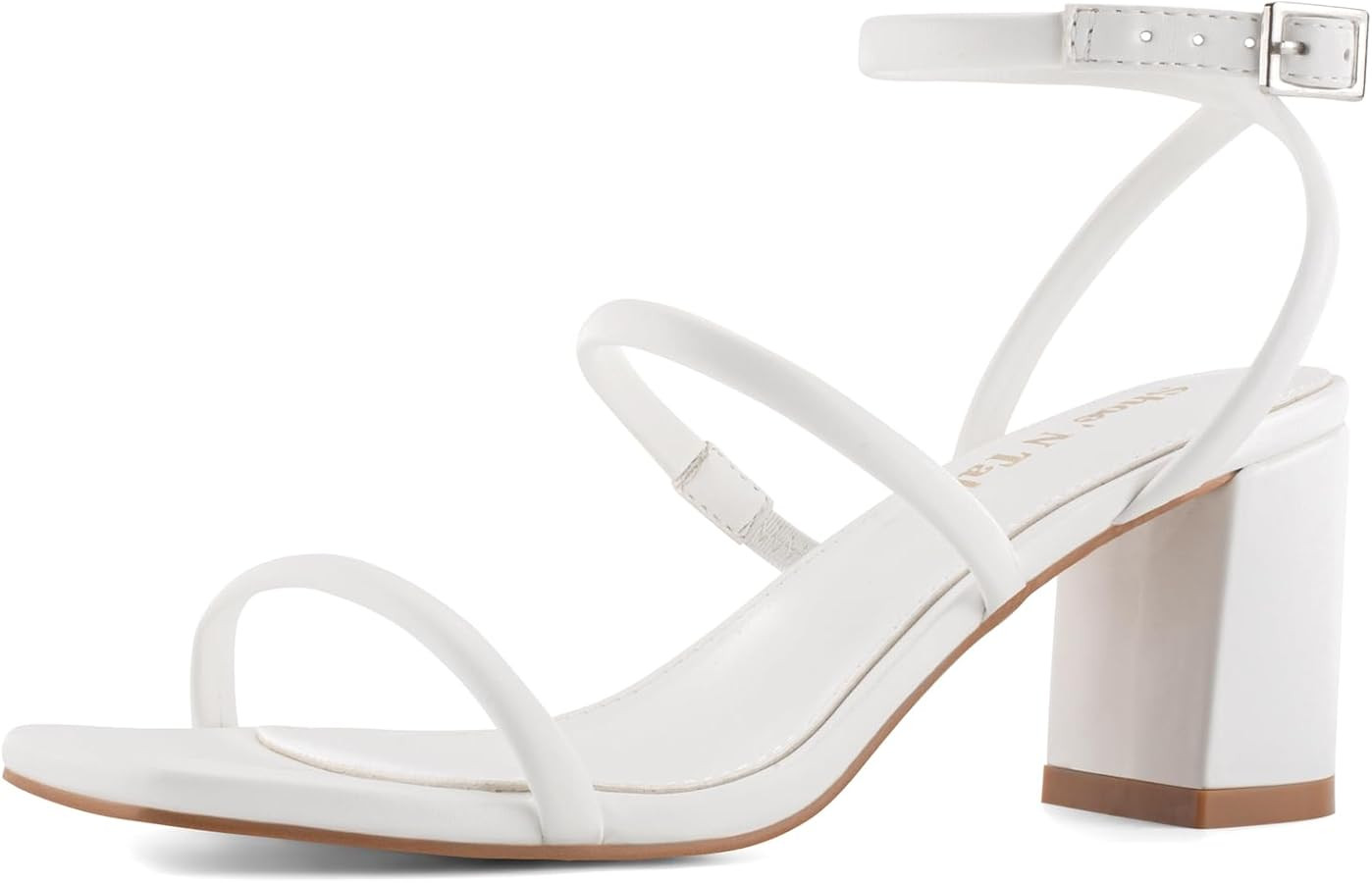 Shoe'N Tale Strappy Heels for Women Square Toe Chunky Block Heels Ankle Buckle Heeled Sandals | Amazon (US)
